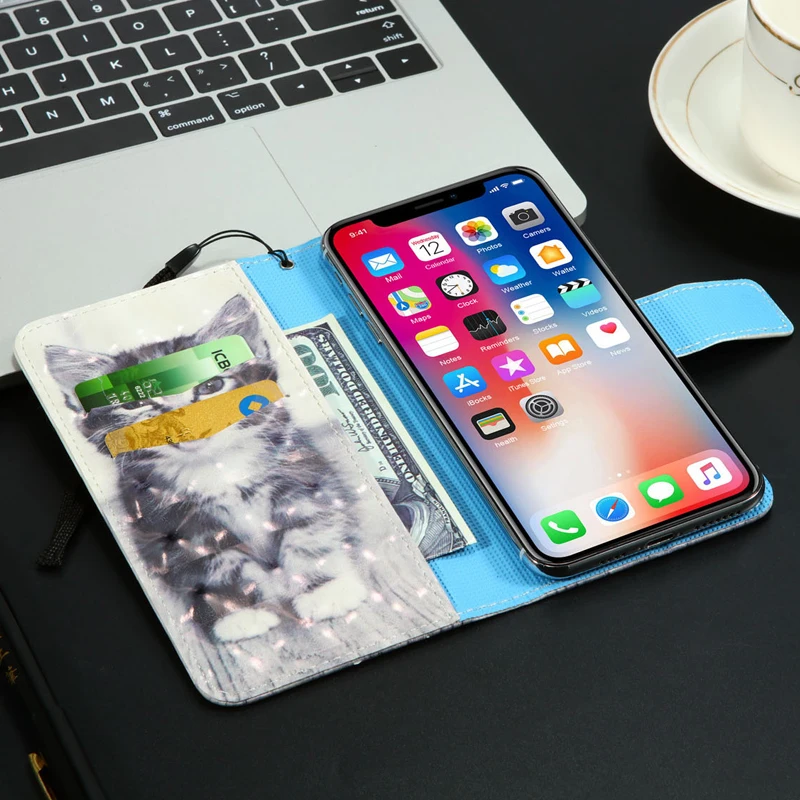 Чехол бумажник из искусственной кожи с 3d рисунком для Vivo Y91C откидной Магнитный