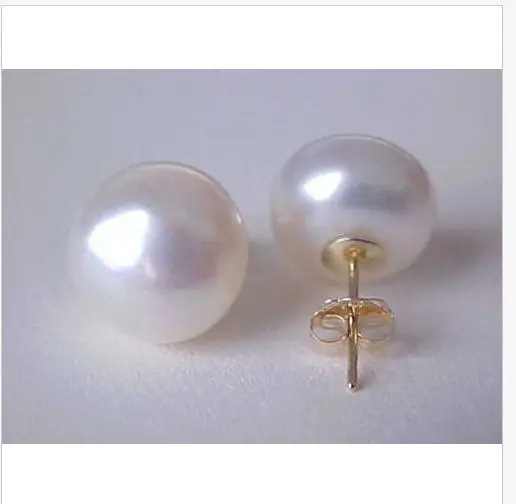

SUPEAR PAIR OF AAA 13-14mm SOUTH SEA FLAT ROUND WHITE pearl earring 14//k