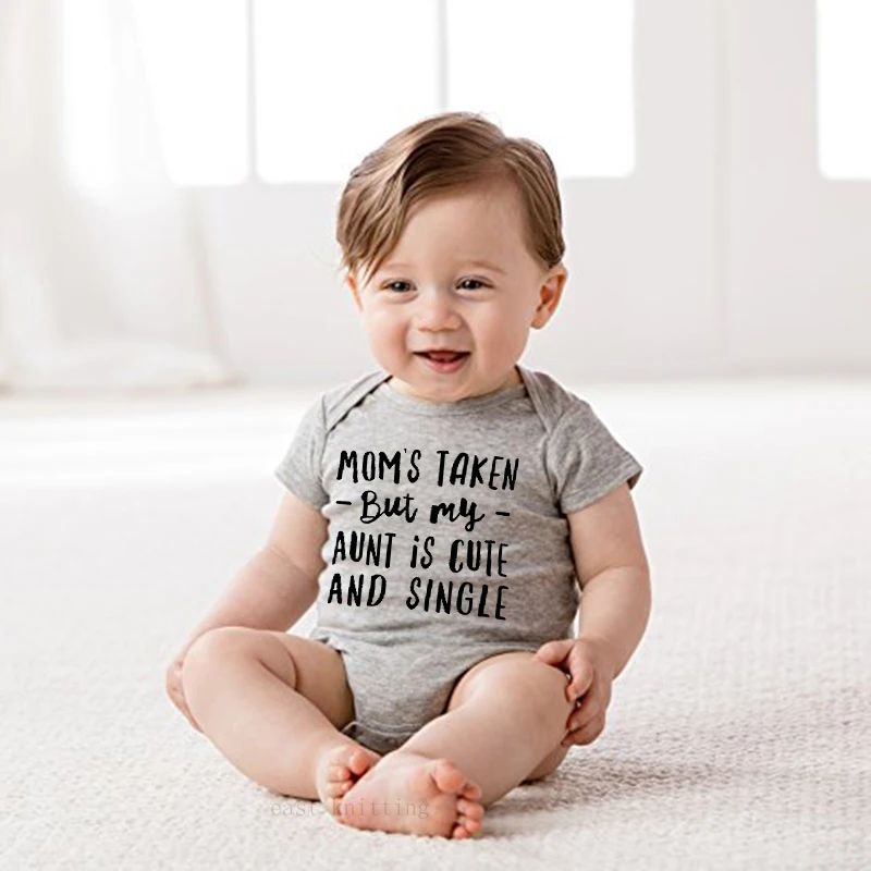 

2019 Summer Newborn Baby Boy Girl Cotton Short Sleeve Letter Print Mom's Taken But My Aunt Is Cute Romper Baby Clothes bodysuit