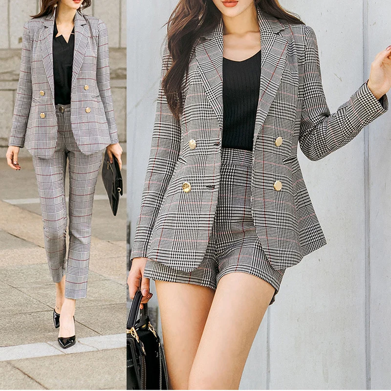 New Female High quality business attire Blazers Suit Plaid Women Pants Suits 2 Two Piece Sets Long Slim Jacket & Pants New Female High quality business attire Blazers Suit Plaid Women Pants Suits 2 Two Piece Sets Long Slim Jacket & Pants