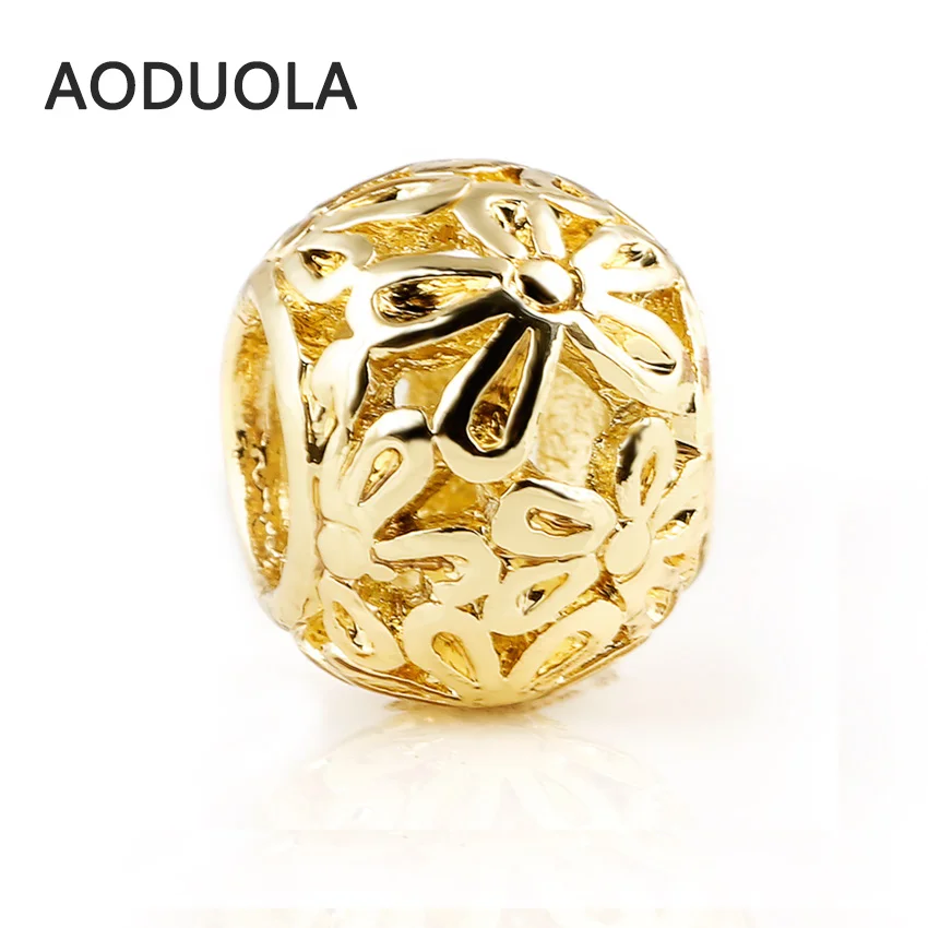 

10 Pcs a Lot Gold Color Alloy Beads Flower Shape DIY Big Hole Metal Beads Spacer Bead Charm Fit For Pandora Charms Bracelet