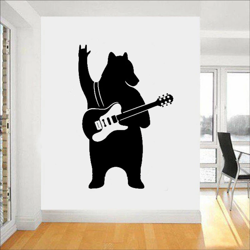 Медведь с гитарой настенные виниловые наклейки музыка искусство Декор смешные