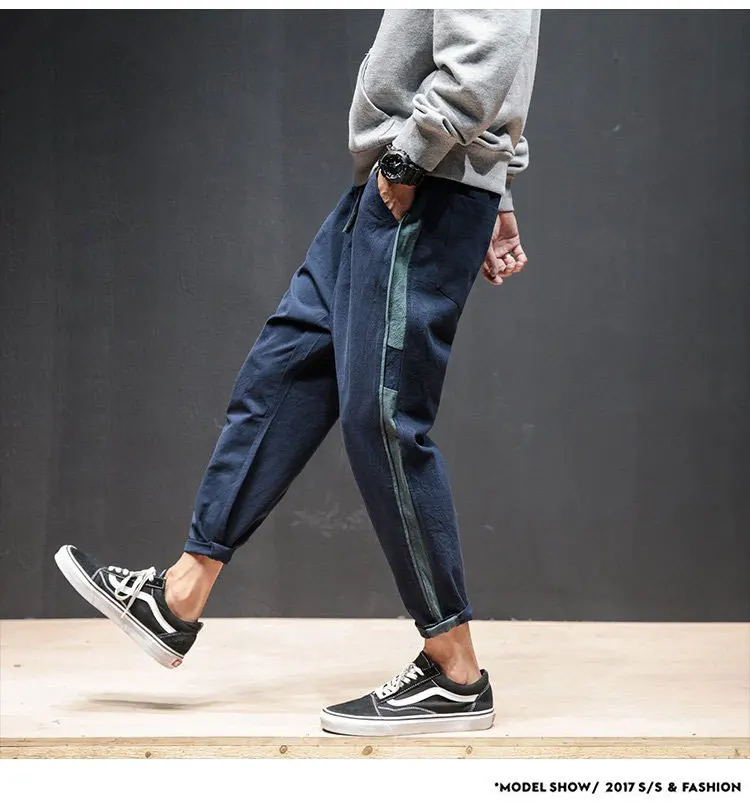New Comfortable Cotton Pants Men Fashion Spring Side Stripe Patch Design Mens Baseball Pant Mid Waist Plus Size Men's Trousers 11