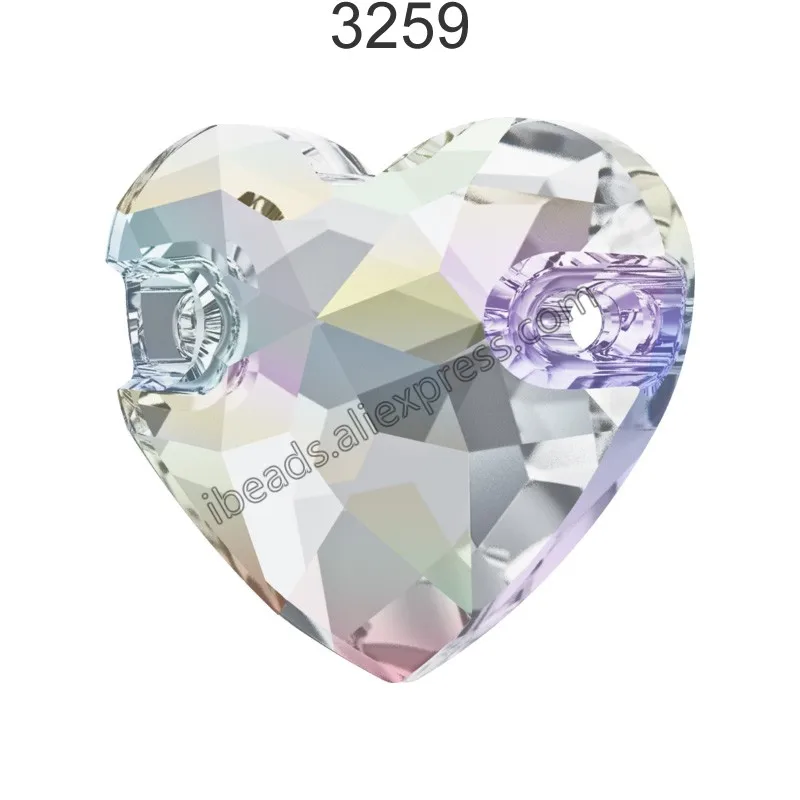 (1 шт.) 100% оригинальные стразы Swarovski 3259 в форме сердца пришивные с 2 отверстиями для