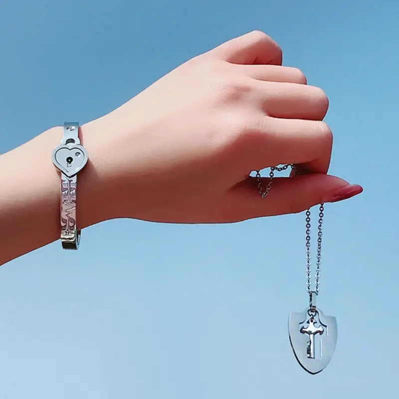 Титановая головоломка Пара Ключ-сердце, замок пара браслет ожерелье любовник комплект ювелирных изделий
