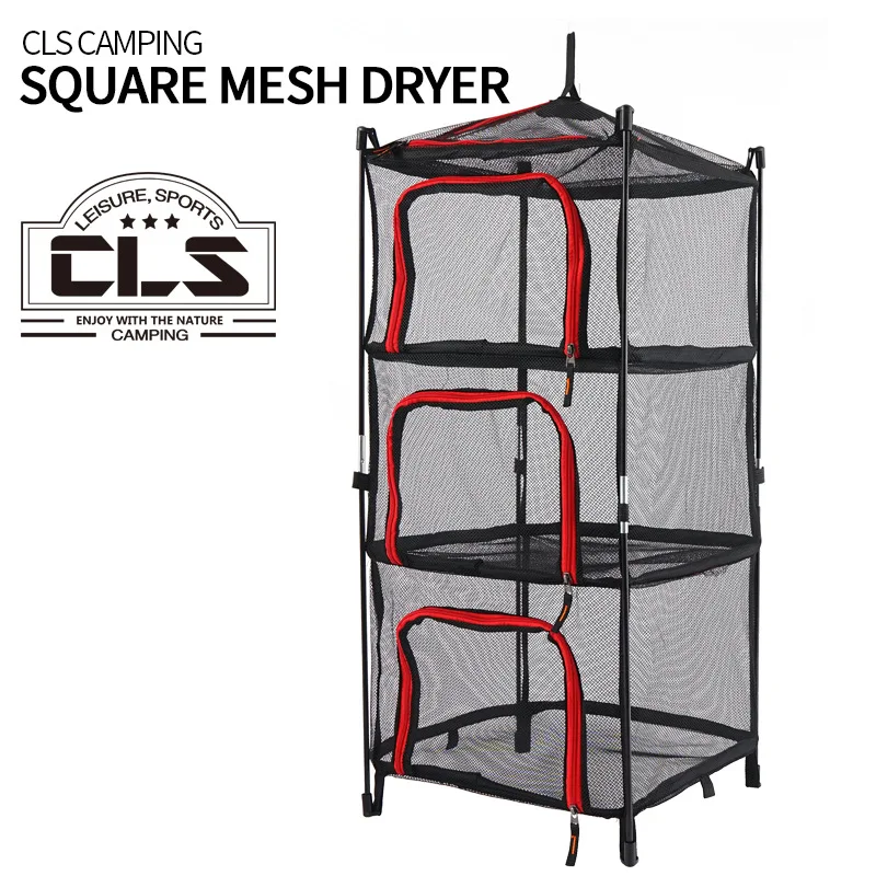 

Outdoor folding drying net four-tier storage baskets camping drying fish drying net rack hanging basket drying rack