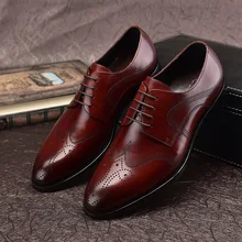 New Men Real Leather Brogue Shoes Black Brown Flats for Man Dress Party Fashion Sapato Inner Pig Leather formal shoes