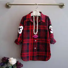 Рубашка для девочек; модные рубашки с воротником для девочек; детская красная рубашка с принтом; повседневные длинные пальто