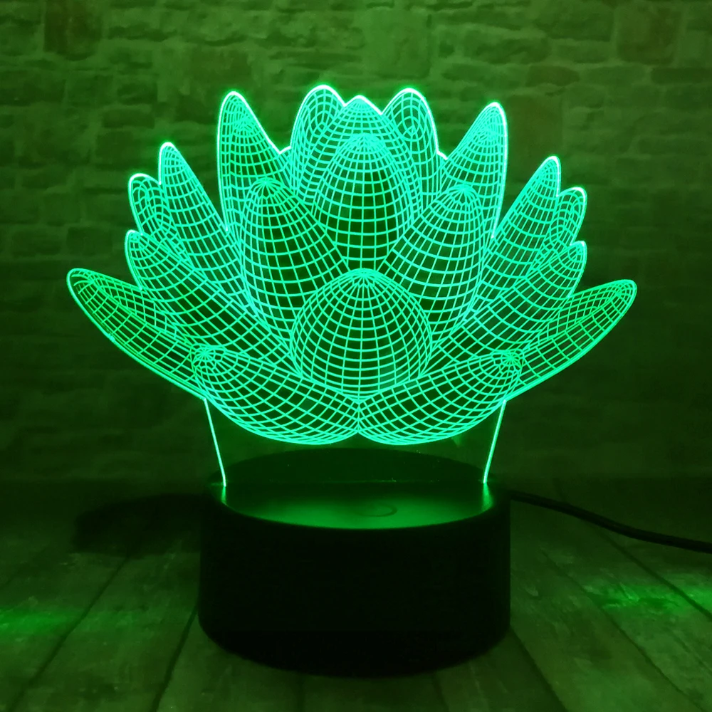  3D LED Lotus Flower Succulent Plants Night Light 7 Colors Christmas Gifts Mood Lamp Kids Child Boys - 32779579083