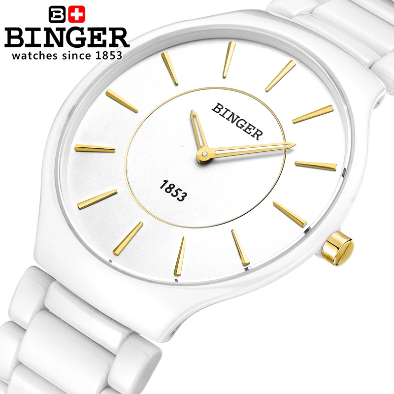 

Switzerland luxury brand Male Wristwatches BINGER Space Ceramic Quartz Men's Watch lovers style Water Resistant clock B8006B-1