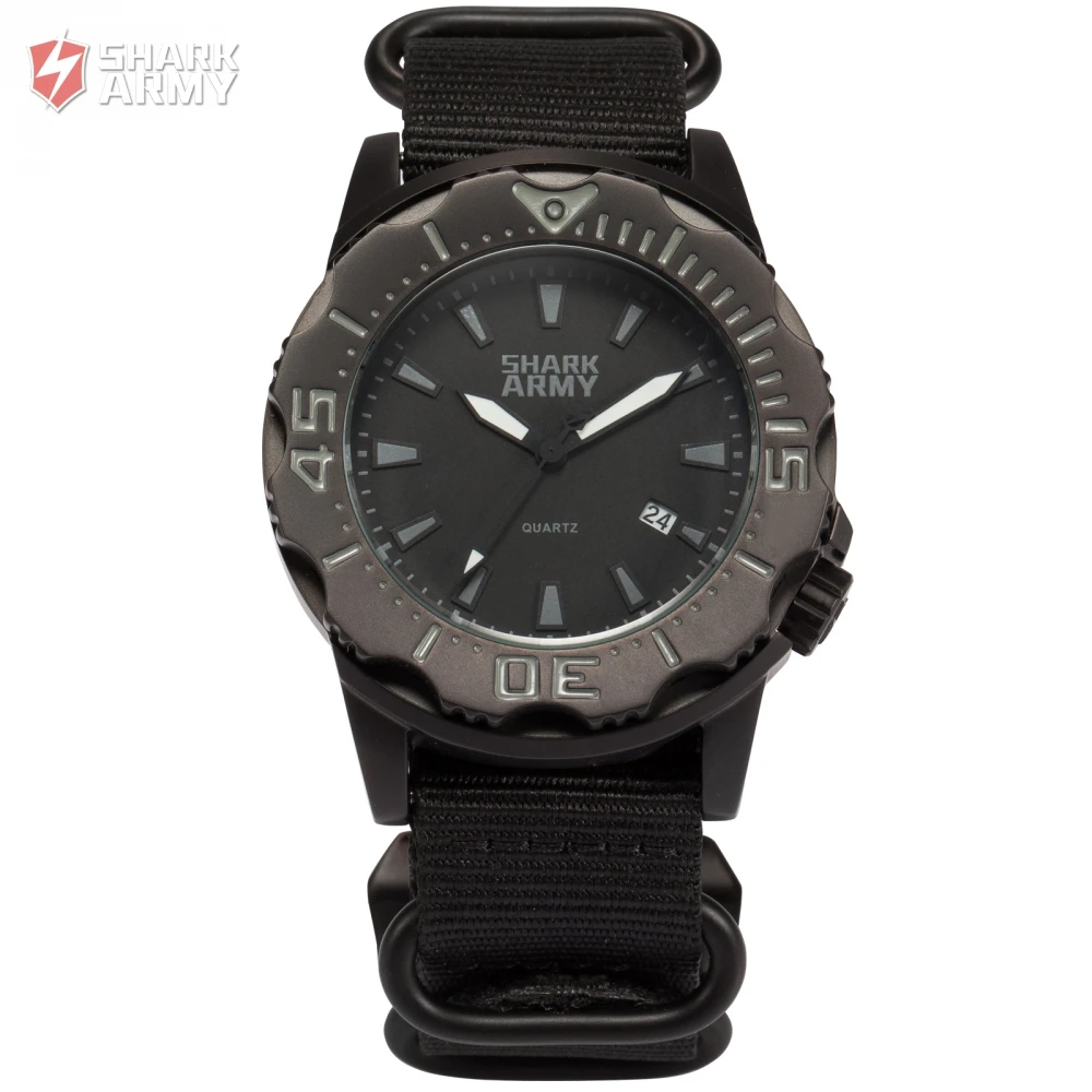 SHARK ARMY Full Steel 100m Waterproof Date Display Black Nylon Band Luminous Hands Reloj Military Sport Quartz Men Watch /SAW193 SHARK ARMY Full Steel 100m Waterproof Date Display Black Nylon Band Luminous Hands Reloj Military Sport Quartz Men Watch /SAW193