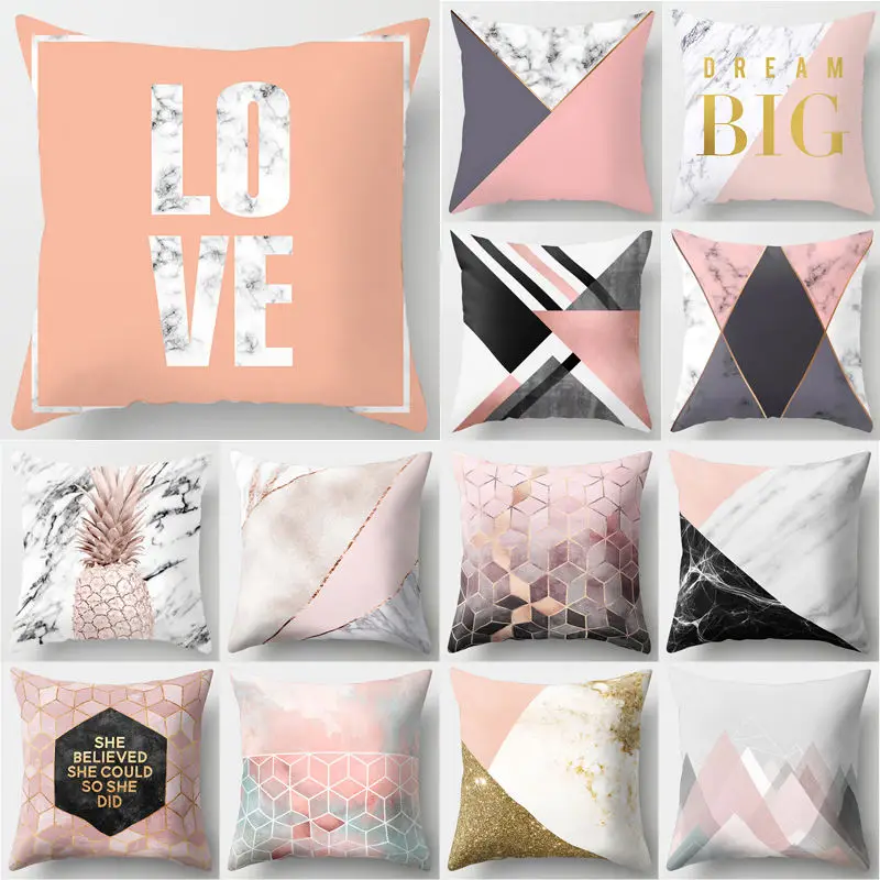 

Pink Marble Geometric Sofa Decorative Cushion Cover Pillow Pillowcase Polyester 45*45 Throw Pillow Home Decor Pillowcover 40507