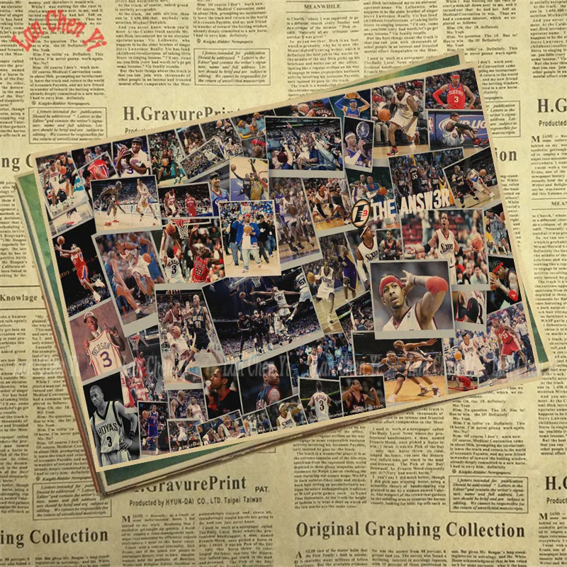 Винтаж НБА Баскетбол звезда классический Аллен Айверсон плакат высокого качества обои декорации в интерьере - Цвет: Коричневый