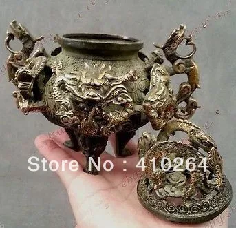 

Shipping Collection Bronze China lucky 9 dragon Statue incense burner Censer
