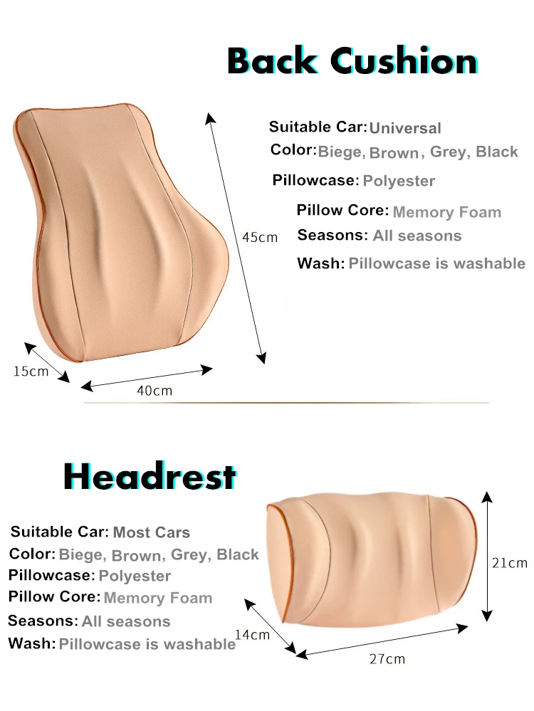 Универсальные 2 шт. автомобильные сиденья поясная подушка поддержка спины шеи авто пены памяти подушка для отдыха шеи набор защиты позвоночника Ортопедическая подушка