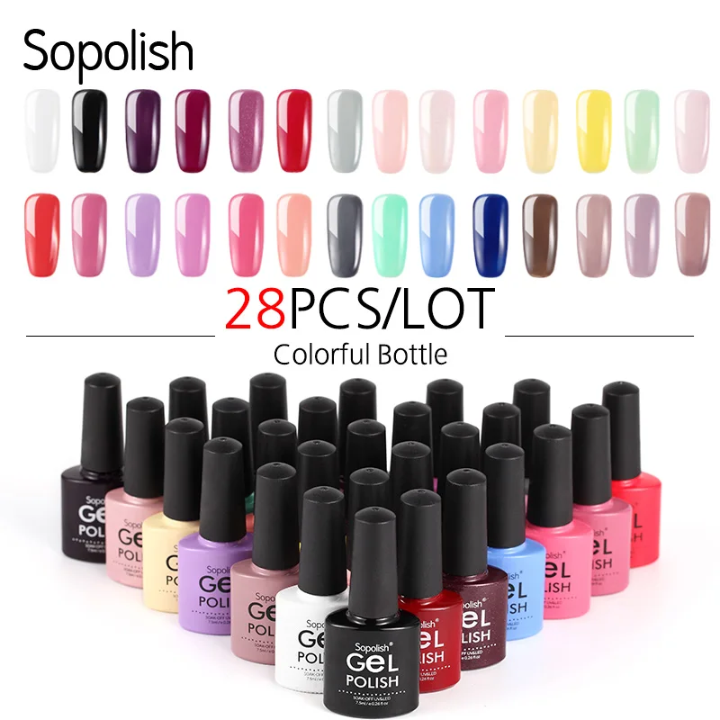 

(28PCS/SET)Sopolish Gel Varnish Set For Manicure Kit UV Gel Nail Polish Soak Off Colorful White Hybrid Base Top Coat Nail Art