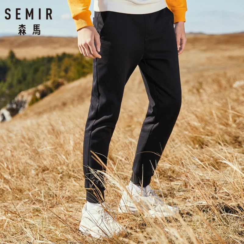 SEMIR мужские брюки с набивным рисунком на флисовой подкладке, мужские спортивные брюки без застежки для бега, наклонный карман, на завязках, пояс с резинкой на талии и кромкой