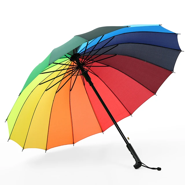 US $12.99 Hot Umbrella Rain Women Colorful 16K Rainbow Long Umbrella Men Women Windproof Guarda Chuva Golf Cl