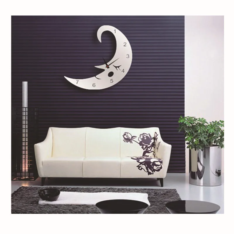 

Q Wall Stickers Wall Clock Eco-friendly Plastic Material Silent Movement Movable Moon-shaped Wall Clocks Home Decoration