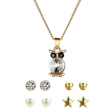 5 шт. Сова золотого цвета циркон ожерелье серьги гвоздики Модные Свадебные Ювелирные наборы Свадебные обручальные Африканский кулон