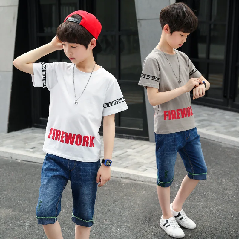 

Children's clothing boy suit summer 2019 new short-sleeved t shirts and shorts children two-pie 9536
