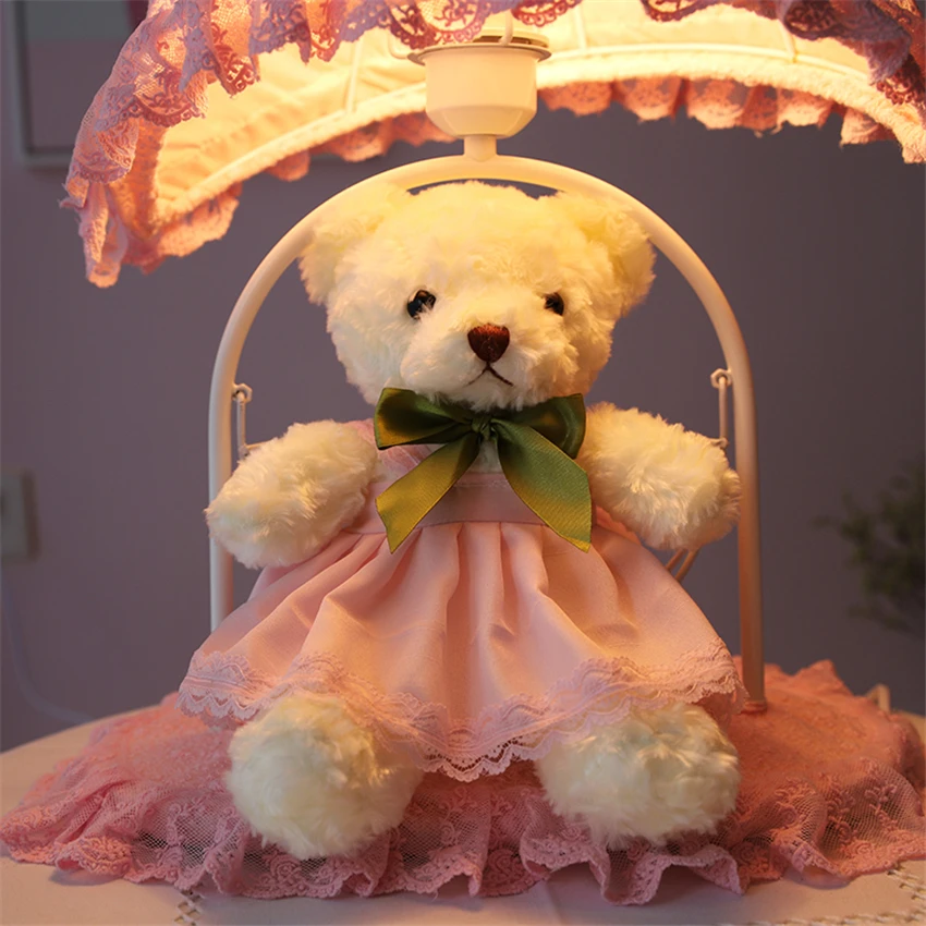 Милый подарок на день рождения настольная лампа мультфильм девушка принцесса комната розовый медведь кружево ткань тенты детский стол свет