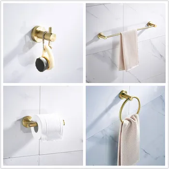 

LIUYUE Bath Hardware Sets Stainless Steel Brushed Gold Wall Mounted Bathroom Towel Rings Roll Paper Bars Robe Hooks Towel Bar