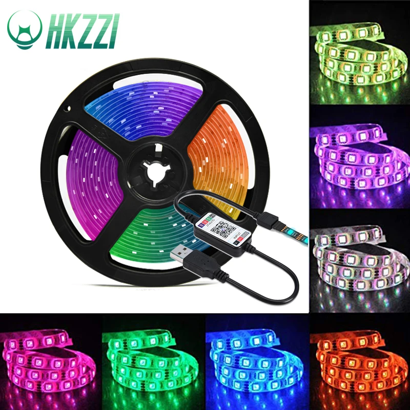 HKKZI Светодиодная лента USB 5V 5050 RGB Водонепроницаемая 1M 2M 3M Bluetooth Wifi музыка лампа ТВ