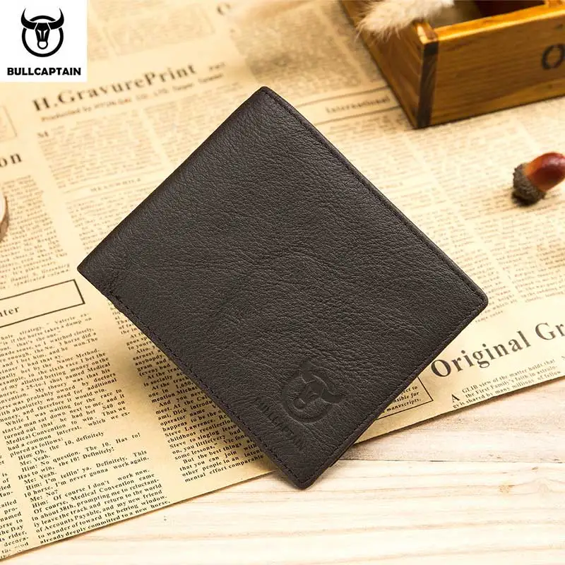 

BULLCAPTAIN Genuine Leather Men Wallets Man Famous Small Short portomonee with Coin Zipper Mini Male Purses Card Holder Walet