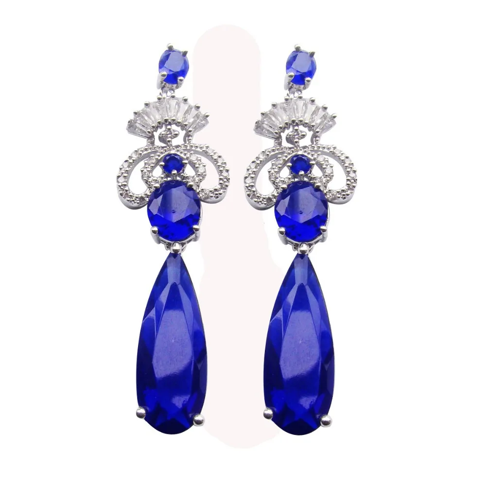 

Fashion Jewelry Earrings Rhodium plating Mosaic of blue and white stone stud Earrings DSC02420-1 Free Shipping