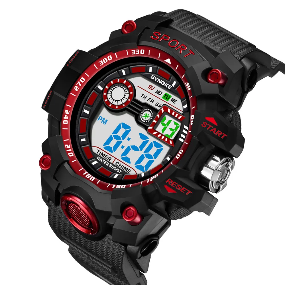 SYNOKE спортивные часы для мужчин хронограф светодиодный цифровые электронные наручные часы Роскошные мужские спортивные часы водонепроницаемые мужские часы - Цвет: Red