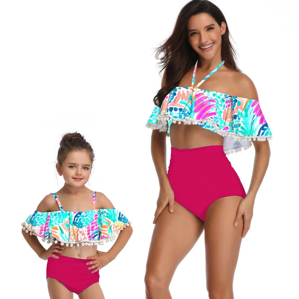 

Summber Glamorous mother-daughter swimsuit with suspenders Various color family look mother daughter Beautiful bathing suit