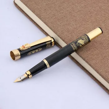 

Shiny Black metal Great Wall Medium Nib Golden Trim Fountain Pen