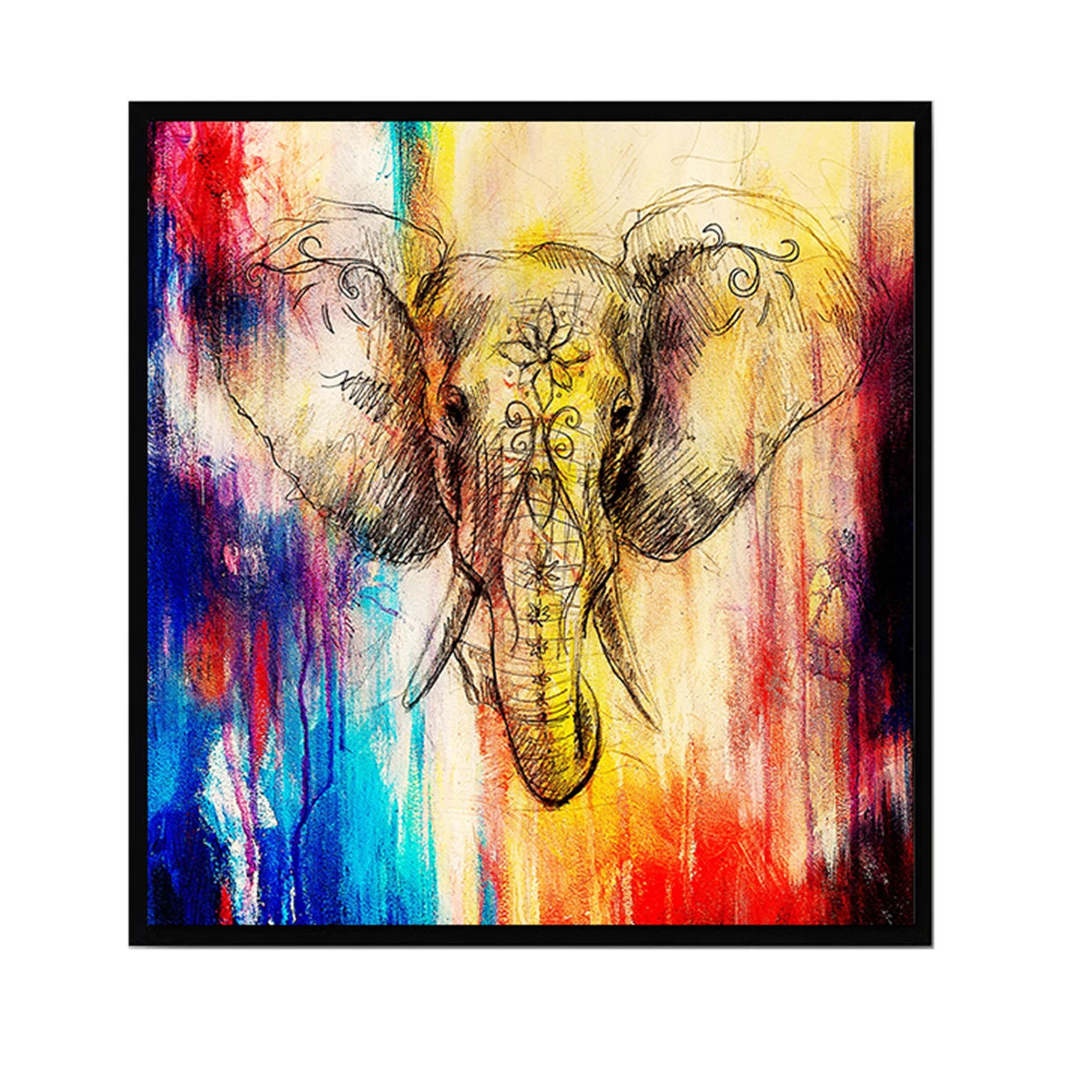 Abstrak Gaya Seni Gajah Kanvas Cetak Dekorasi Dinding Seni untuk Rumah Living Room Kamar Tidur Office Hotel Pub 50x50 CM-Intl