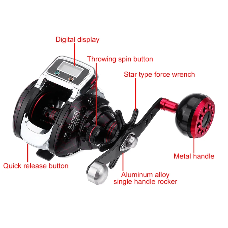 Digital Display 14+ 1 Bearings Waterproof 6.3:1 Left / Right Hand Baitcasting Fishing Reel High Speed Fishing Reel Brake System