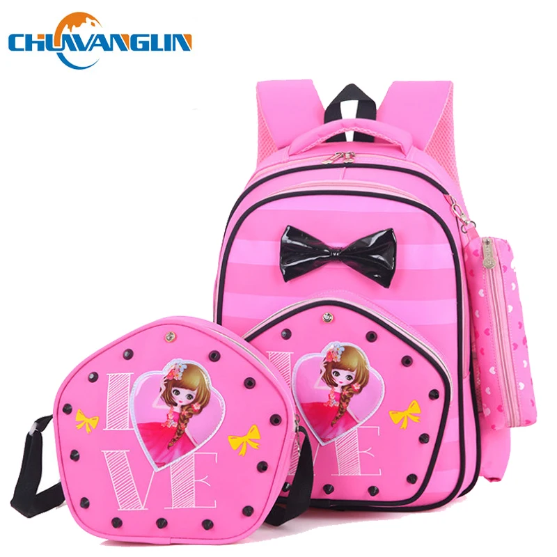 

Chuwanglin Princess three-piece childrens backpack Cute bow boy's backpacks waterproof school bags Safety backpacks F10020