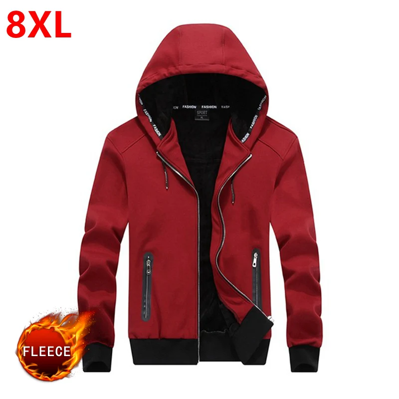

New winter hooded men with thickening cashmere warm hoodie fleece big Size 8XL men's oversized Plus velvet thickening 7XL 6XL