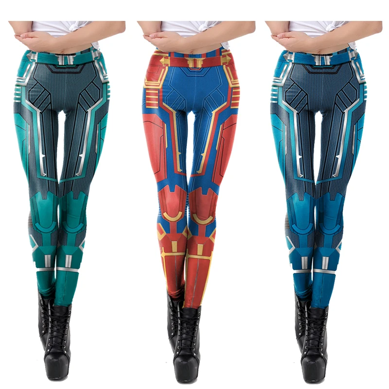 

2019 Captain Marvel Carol Danvers Costumes Cosplay 3D Print Pants Avengers: Endgame Halloween Women Tights Elastic Legging Pants