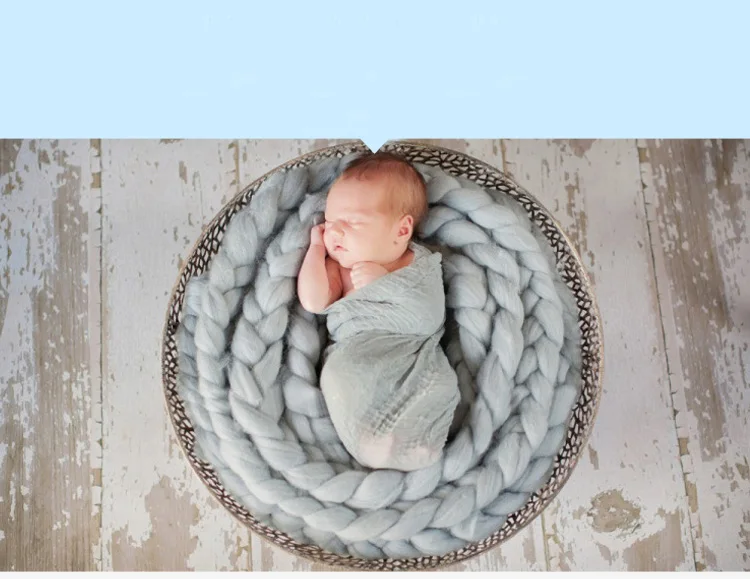 Newborn Baby Infant Photography Props Handmade Knitted Infant Toddler Shooting Hemp Blanket Photo Studio kits (8)