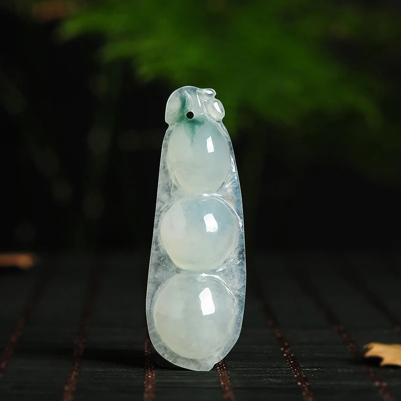 

Natural A goods ice species light green jade pendant Fudou jade pendant green beans pendant Necklace LH8722 with certificate