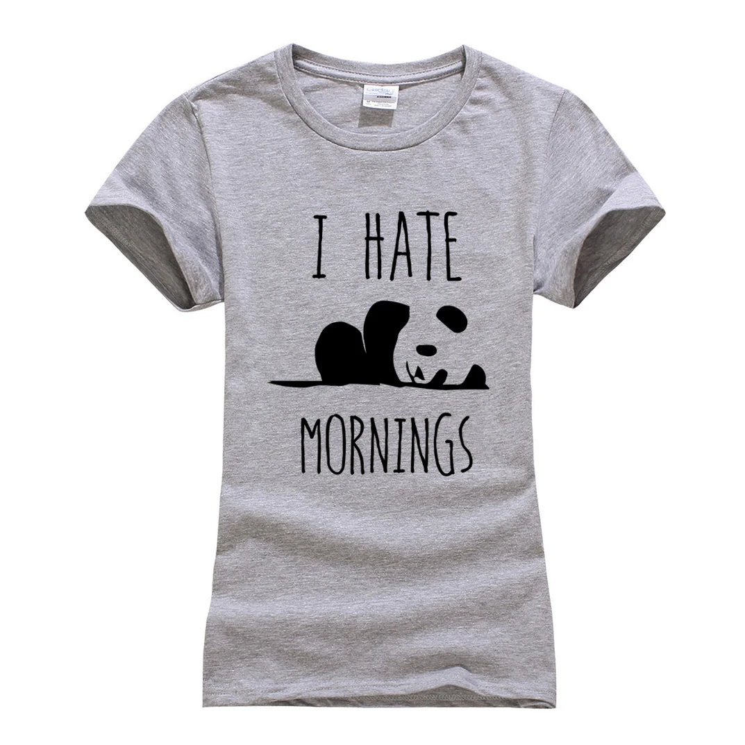 Брендовая одежда harajuku, топы, футболки, женские хлопковые повседневные футболки, женская летняя футболка, camisetas Panda I HATE MORNINGS, Милая футболка - Цвет: gray1