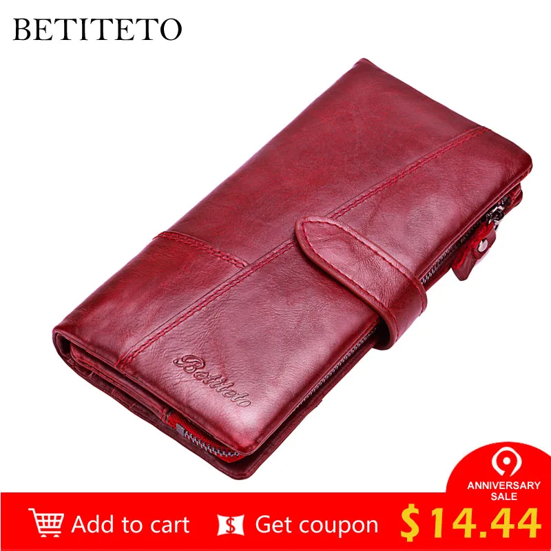 Betiteto Brand Rfid Genuine Leather Coin Purse Women Wallet Female Carteras Handy Clutch Portomonee Partmone Phone Bag Cuzdan