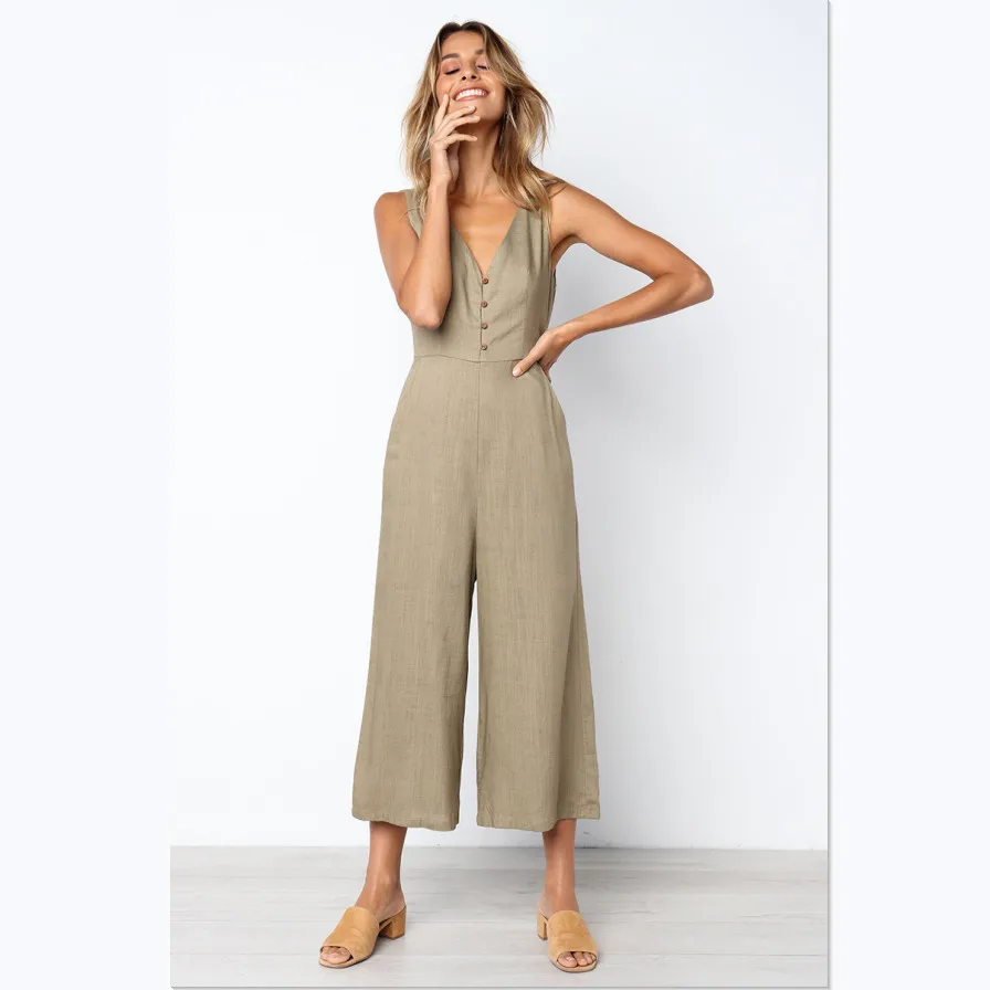 2019 New Lady Womens 3Color Cotton Causual Office Playsuit Deep V Neck Slim Solid Bodysuit Party