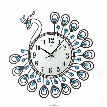 

1Pc Creative Peacock Diamond Metal Wall Clock Living Room Art Large Wall Clocks Watch for Home Office Shop Decoration New