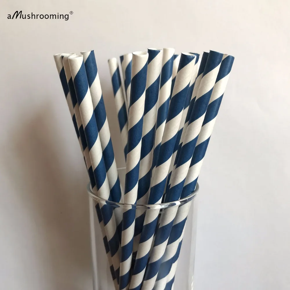 Navy Blue Striped Paper Straws Party Supplies Party Decor Bar Cart