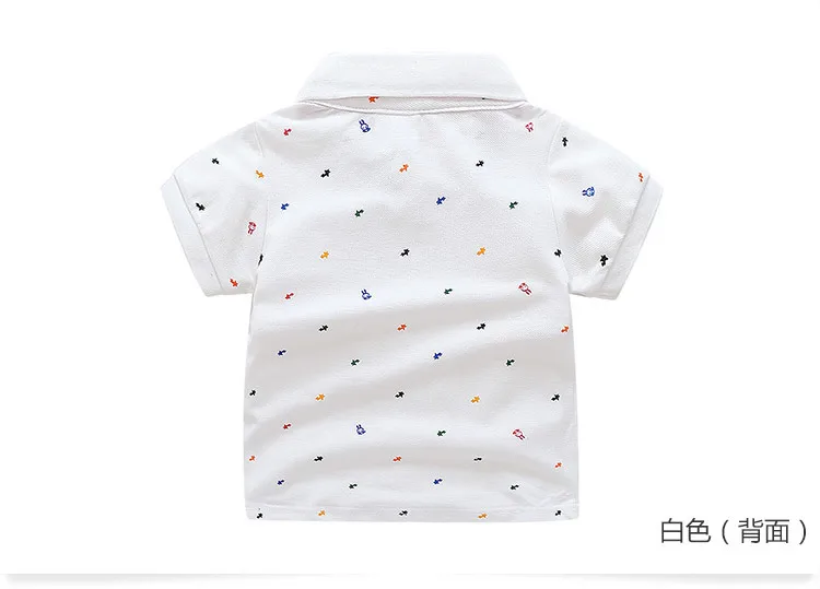 2018 Casual 2-10 Years Children Clothing Cotton Short Sleeve Turn-Down Collar White Blue Print Kids Boys T Shirt 1 (9)
