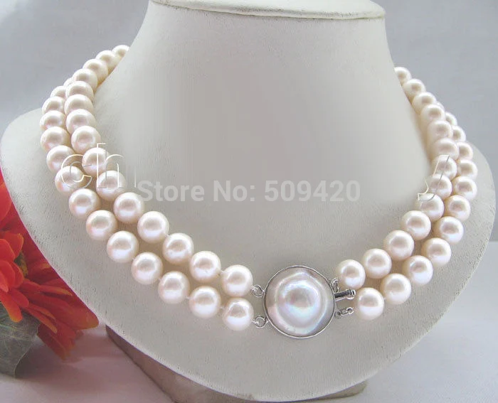 

Shipping AAA+ 2row 11mm white round FW pearl necklace (C0309)