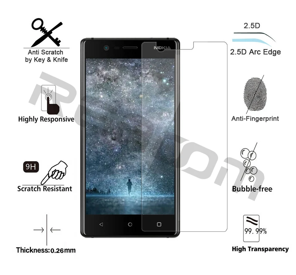 Reaoom 9H 2.5D Phone Screen Protector for Nokia 3 Glass Ultra thin Protection Cover Dispaly Film for Nokia 3 Tempered Glass      (2)