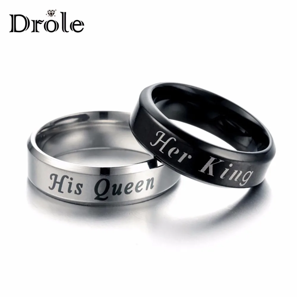 Серебряный Черный Нержавеющая сталь его королева ее король Мода Пара Обещание любимого кольцо для женщин мужчин унисекс
