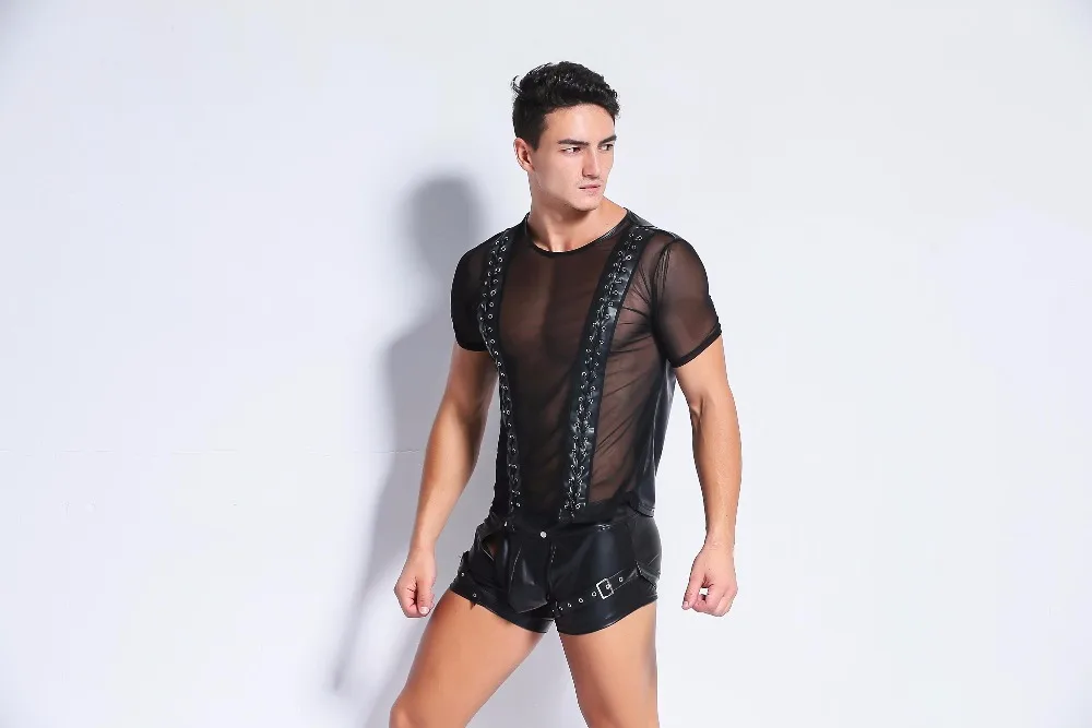 Plus Size Sexy Costumes Latex Catsuit for Men Exotic Tanks Tops Faux